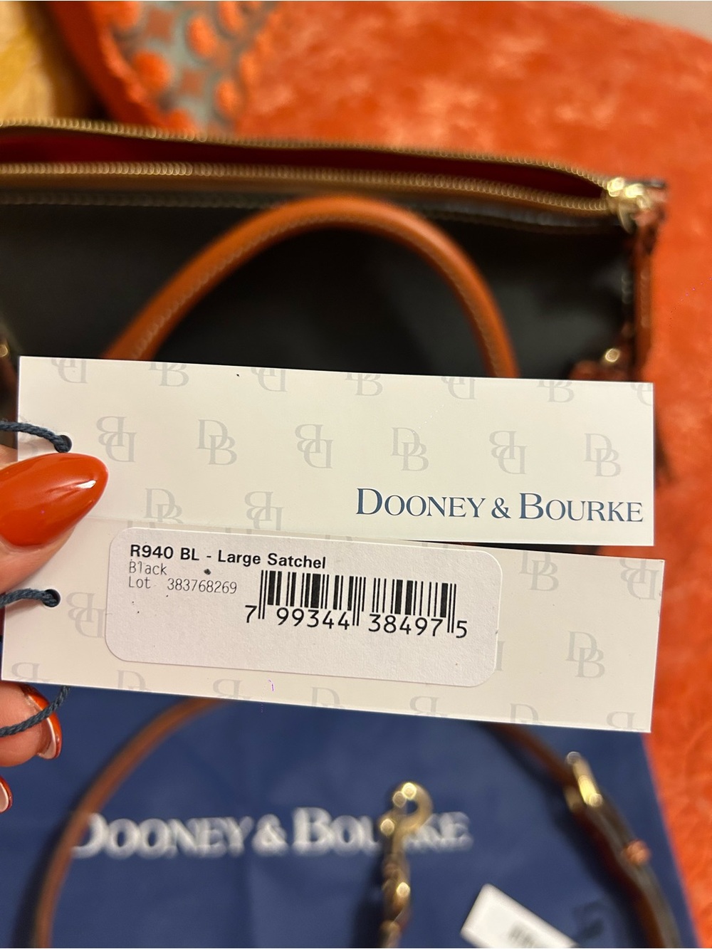 Dooney & Bourke Black Pebbled Leather Satchel with Brown Trim and Gold Hardware - Picture 12 of 16